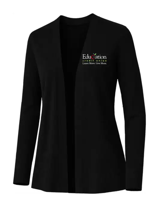 Brooks Brothers Womens Cotton Stretch Long Black Cardigan Sweater w/Education Credit Union Logo
