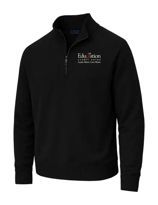 Brooks Brothers Cotton Stretch 1/4-Zip Black Sweater w/Education Credit Union Logo
