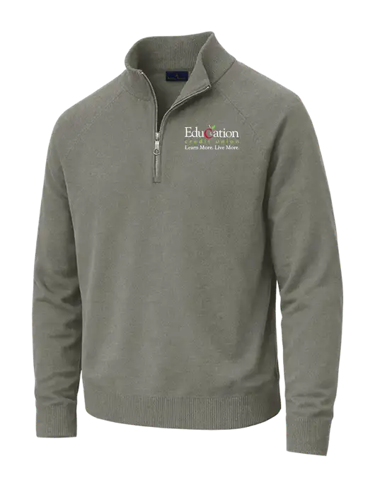 Brooks Brothers Cotton Stretch 1/4-Zip Light Grey Heather Sweater w/Education Credit Union Logo