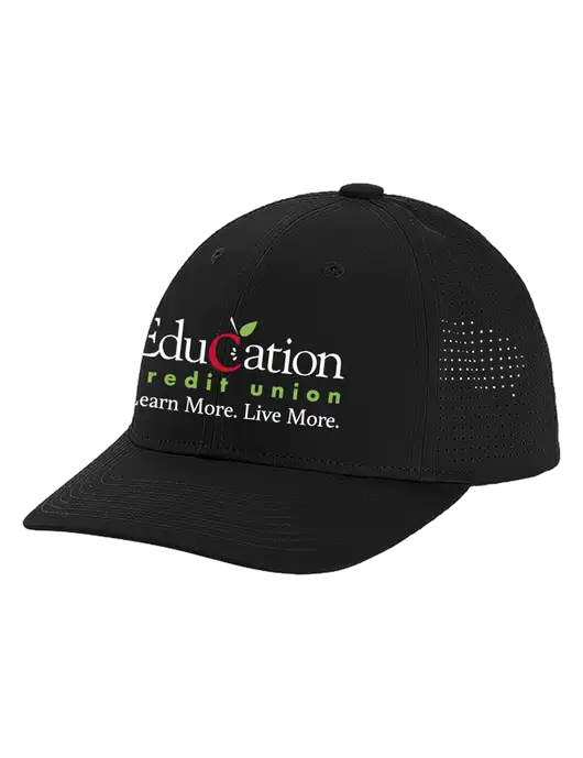 Pro-Cut Structured Snapback with Pinhole Mesh Black Cap w/Education Credit Union Logo