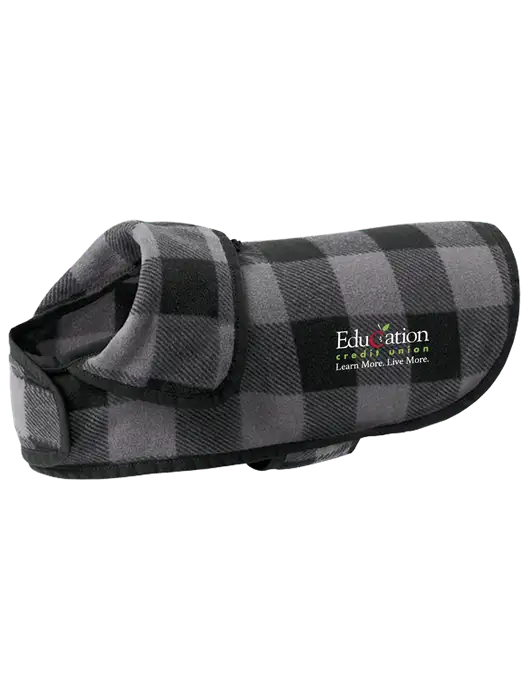 Pawsh Buffalo Grey/Black Check Pet Fleece Jacket w/Education Credit Union Logo