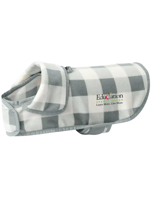 Pawsh Buffalo Medium Grey/White Check Pet Fleece Jacket w/Education Credit Union Logo