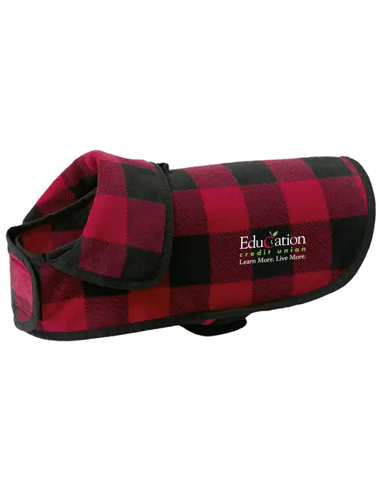 Pawsh Buffalo Red/Black Check Pet Fleece Jacket w/Education Credit Union Logo