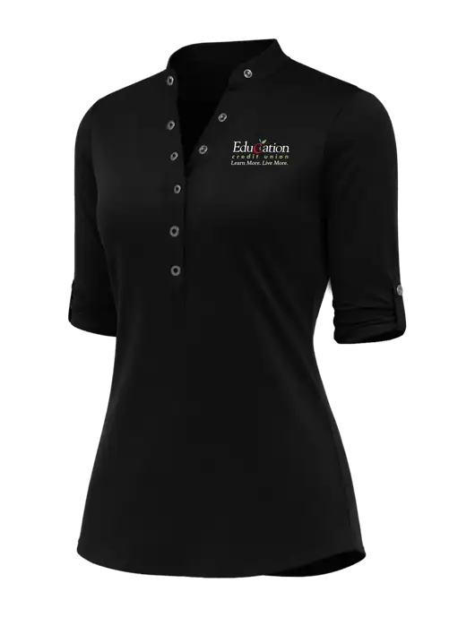 OGIO Womens Crush Henley Black 3/4 Sleeve Shirt w/Education Credit Union Logo