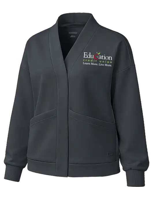 OGIO Womens Transcend Dark Grey Cardigan w/Education Credit Union Logo