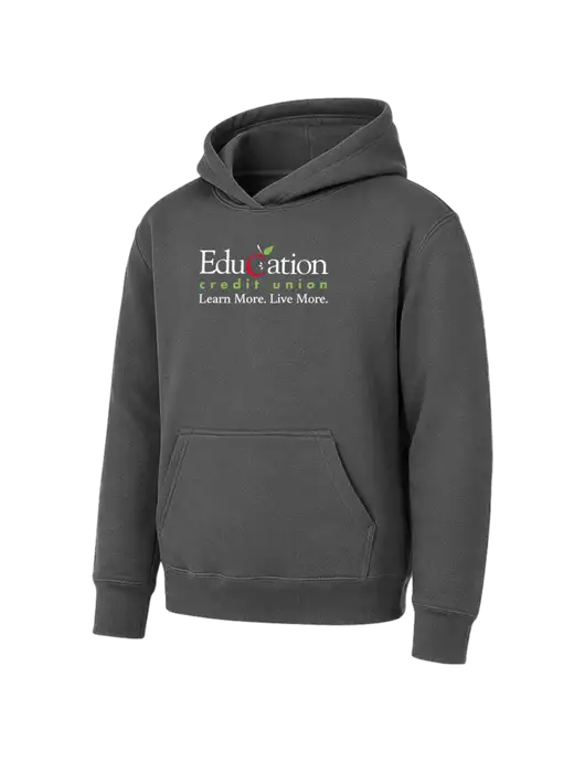 Youth Charcoal 7.8 oz Pullover Hooded Sweatshirt w/Education Credit Union Logo