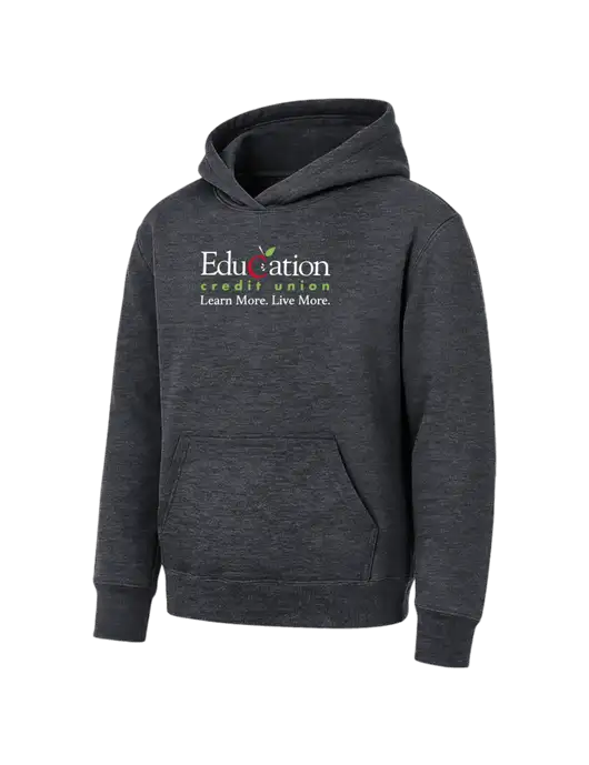 Youth Dark Heather Grey 7.8 oz Pullover Hooded Sweatshirt w/Education Credit Union Logo