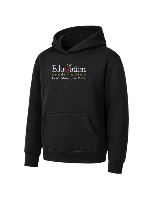 Youth Black 7.8 oz Pullover Hooded Sweatshirt w/Education Credit Union Logo