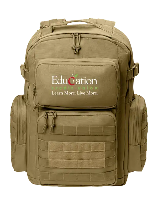 CornerStone Dark Tan Tactical Backpack w/Education Credit Union Logo