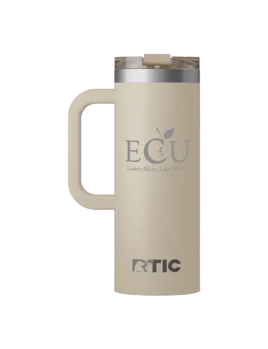 RTIC Road Trip 20 oz Tan Travel Mug w/Education Credit Union shortened Logo