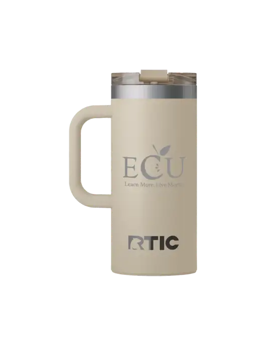 RTIC Road Trip 16 oz Tan Travel Mug w/Education Credit Union shortened Logo