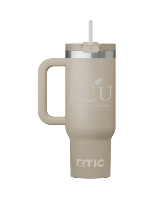 RTIC Road Trip 30oz Tan Tumbler w/Education Credit Union shortened Logo