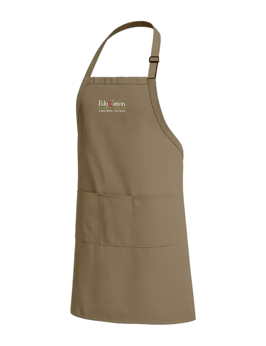 Easy Care Extra Long Bib Dark Tan Apron with Stain Release w/Education Credit Union Logo