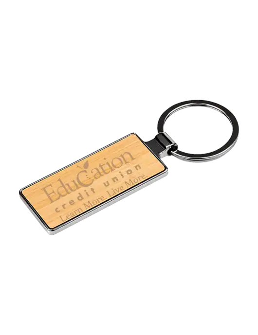 Wood and Silver Rectangle Keychain w/Education Credit Union Logo